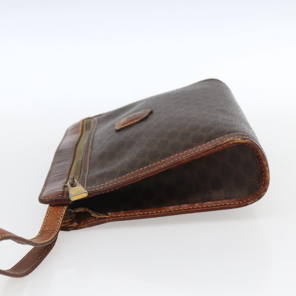 CELINE Macadam Canvas Clutch Bag PVC Leather Brown Gold Auth ti3690