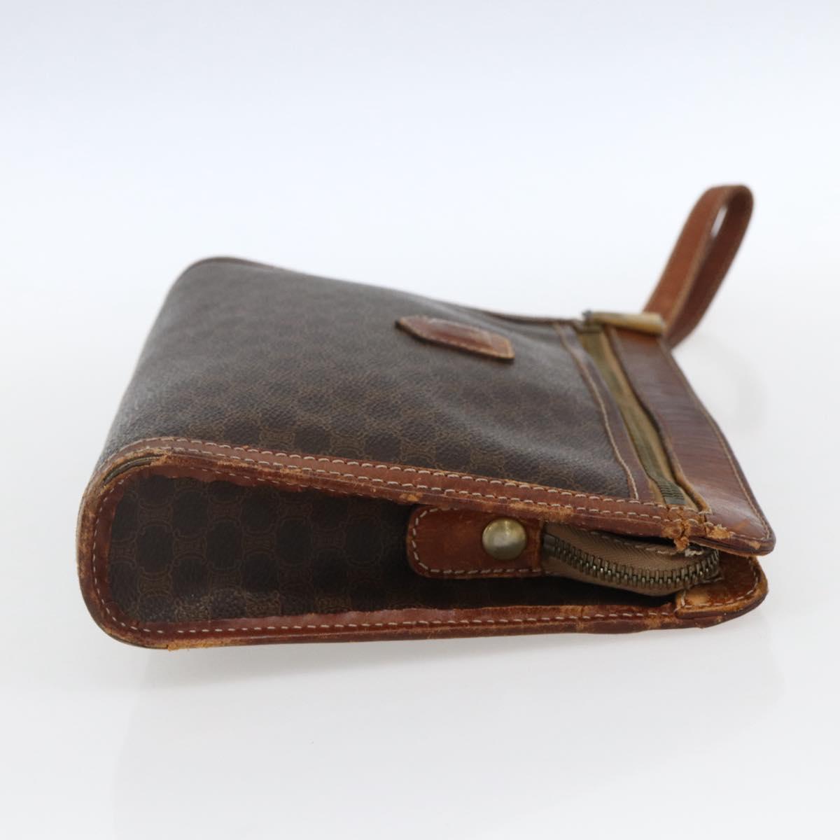 CELINE Macadam Canvas Clutch Bag PVC Leather Brown Gold Auth ti3690