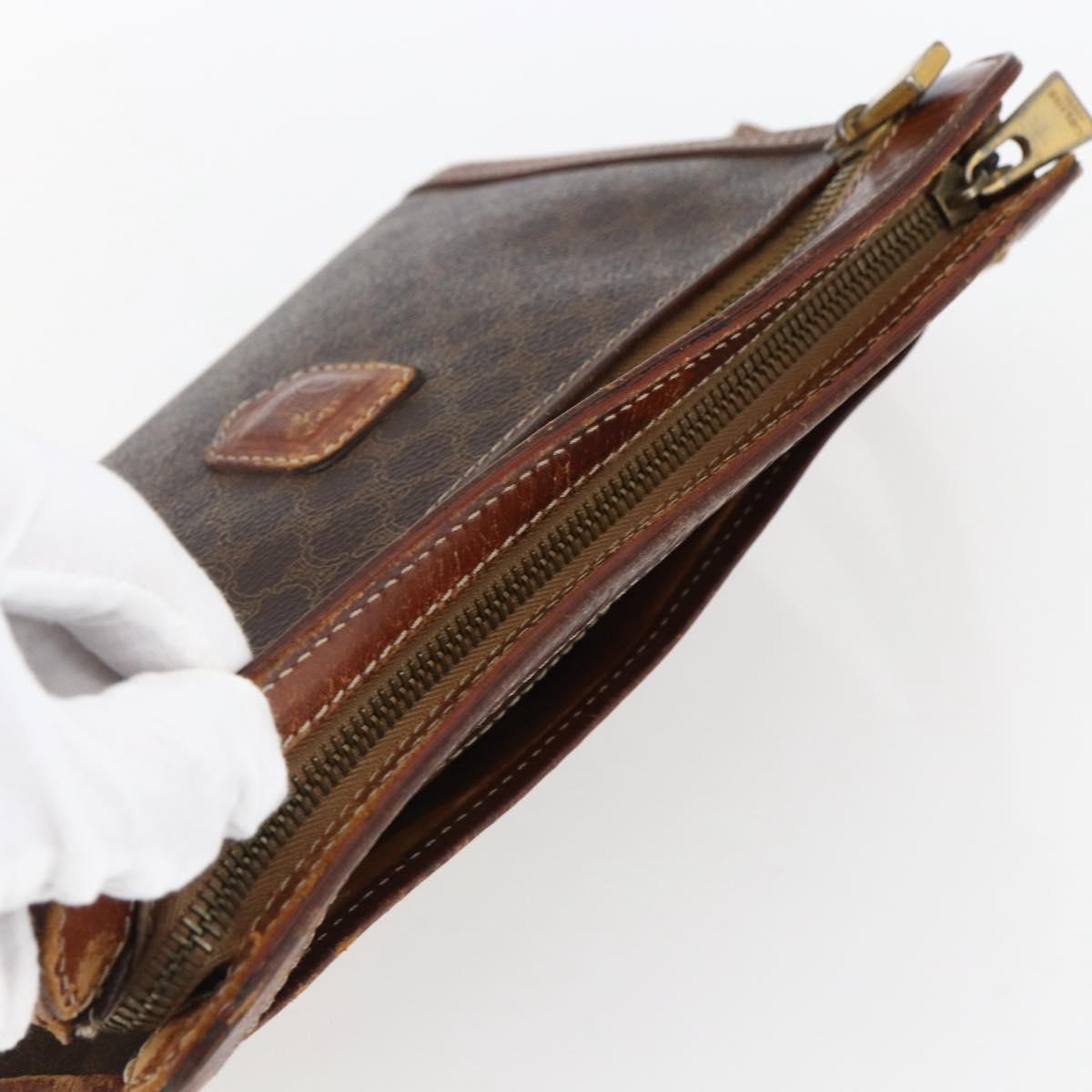 CELINE Macadam Canvas Clutch Bag PVC Leather Brown Gold Auth ti3690