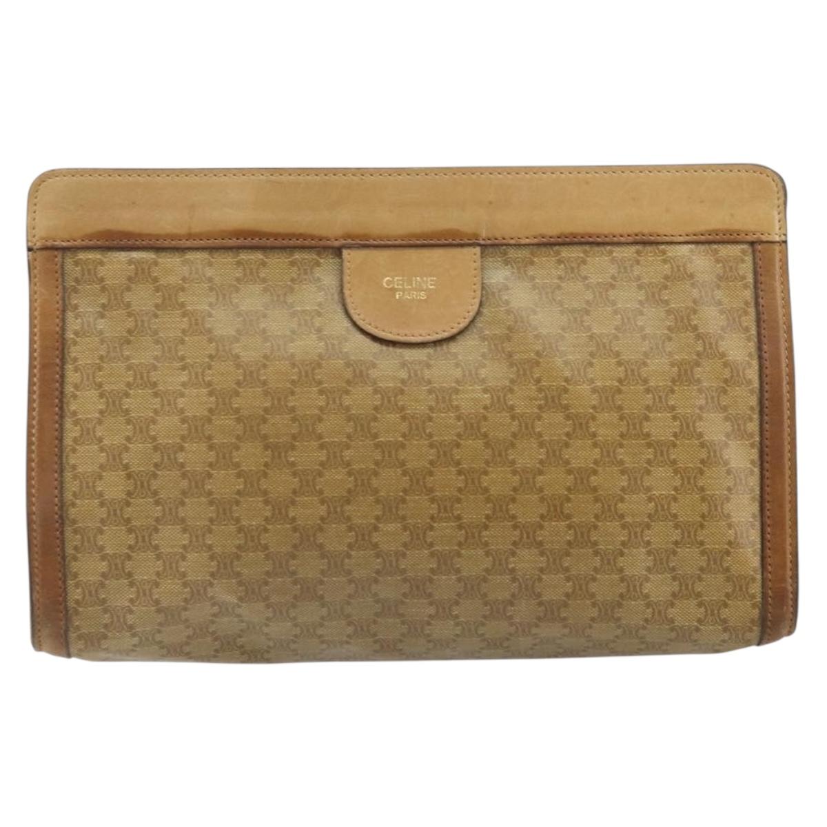 CELINE Macadam Canvas Clutch Bag PVC Beige Auth ti3691