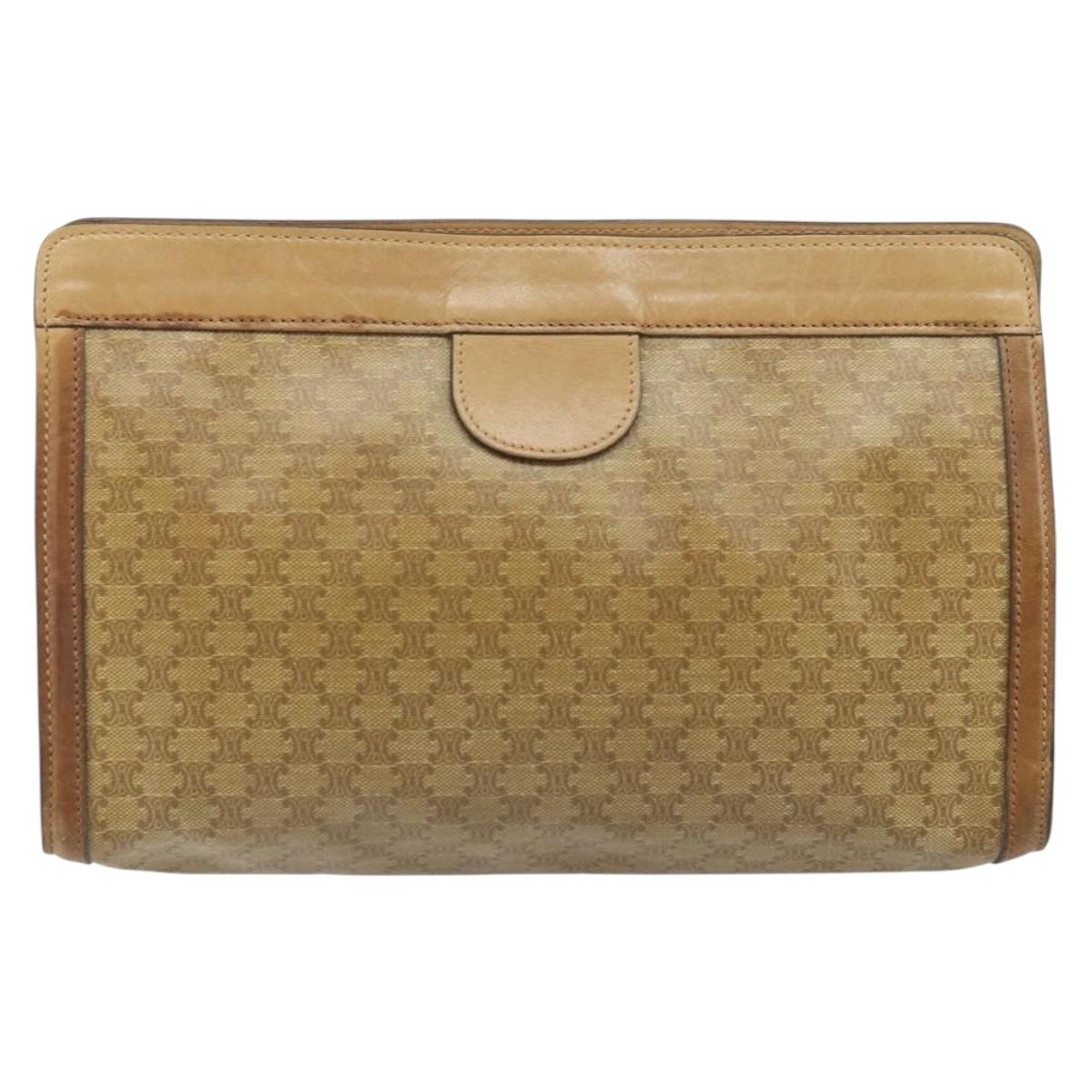 CELINE Macadam Canvas Clutch Bag PVC Beige Auth ti3691