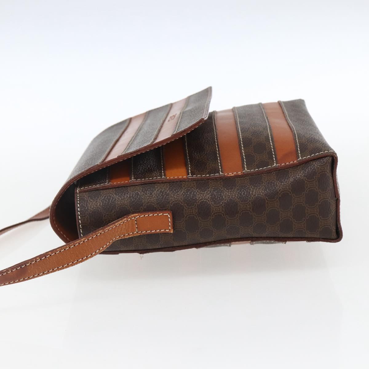 CELINE Macadam Canvas Shoulder Bag PVC Leather Brown Gold Auth ti3693