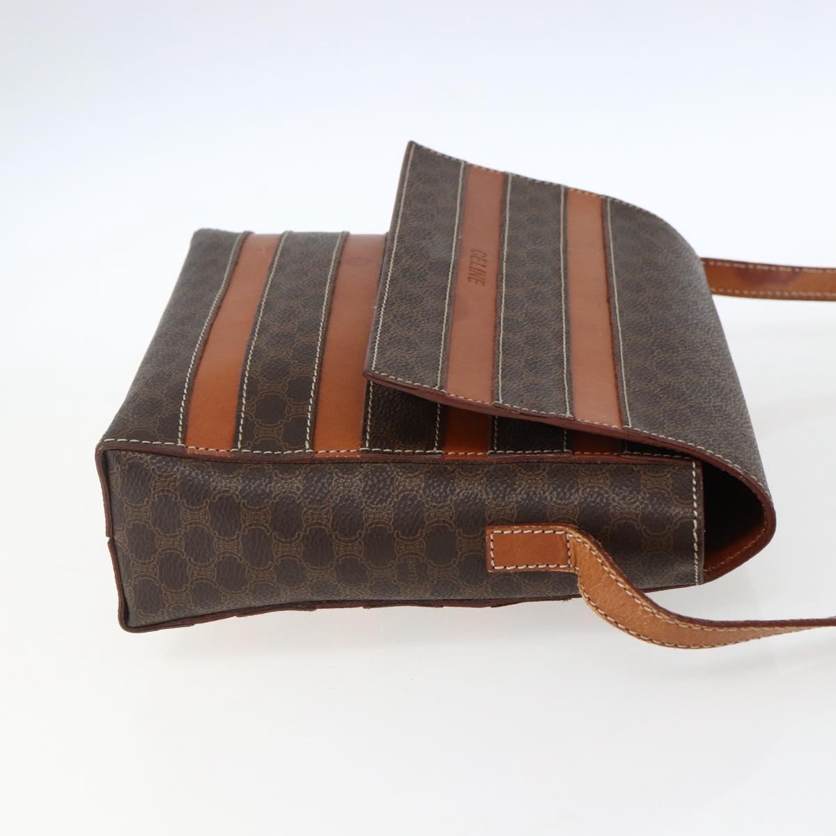 CELINE Macadam Canvas Shoulder Bag PVC Leather Brown Gold Auth ti3693