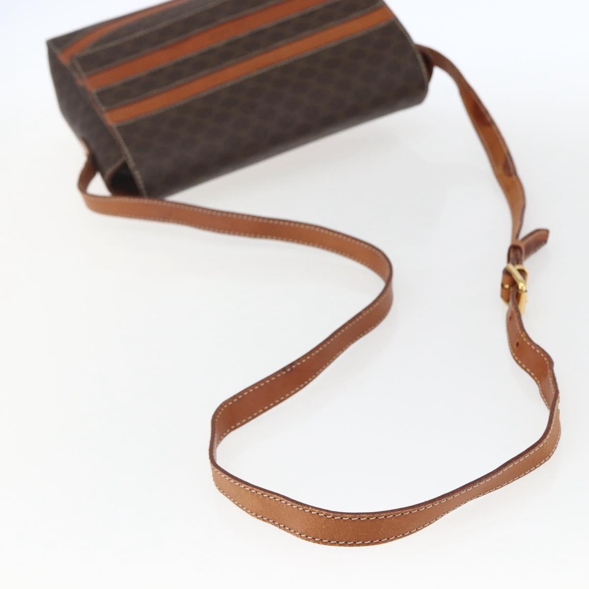 CELINE Macadam Canvas Shoulder Bag PVC Leather Brown Gold Auth ti3693