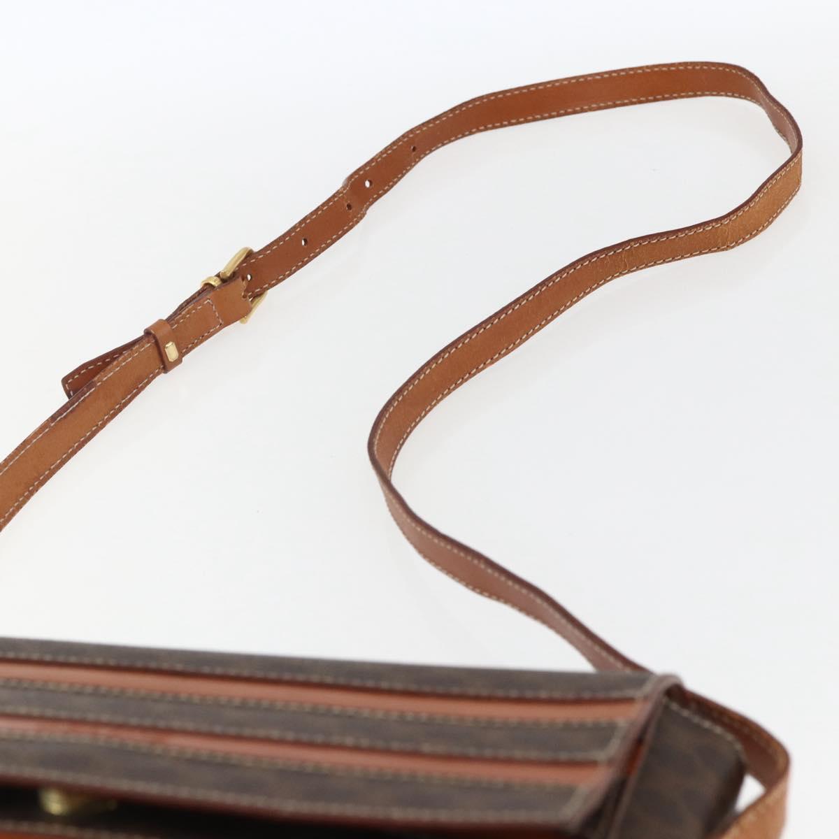 CELINE Macadam Canvas Shoulder Bag PVC Leather Brown Gold Auth ti3693