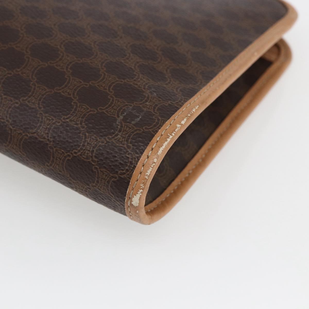 CELINE Macadam Canvas Clutch Bag PVC Leather Brown Gold Auth ti3695
