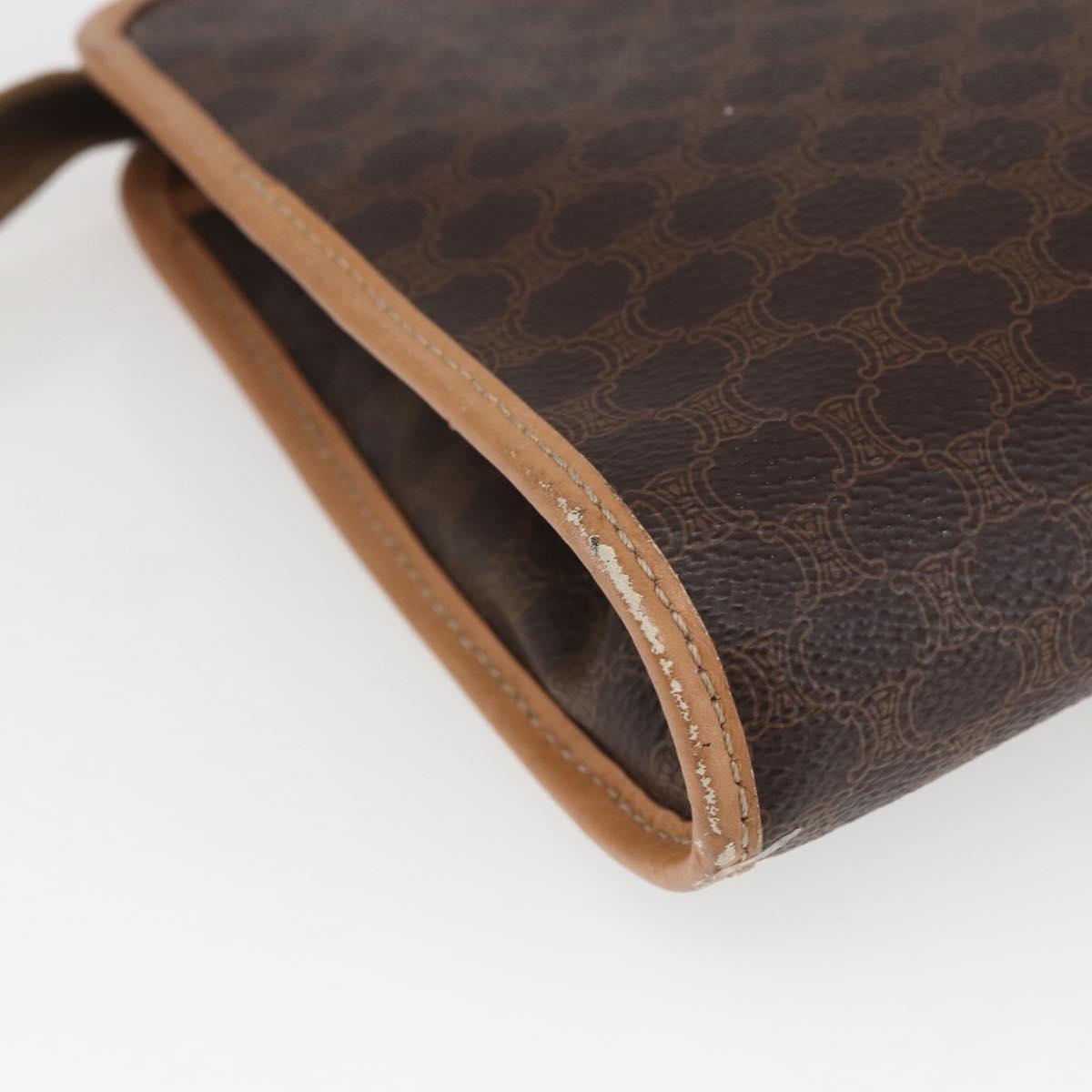 CELINE Macadam Canvas Clutch Bag PVC Leather Brown Gold Auth ti3695