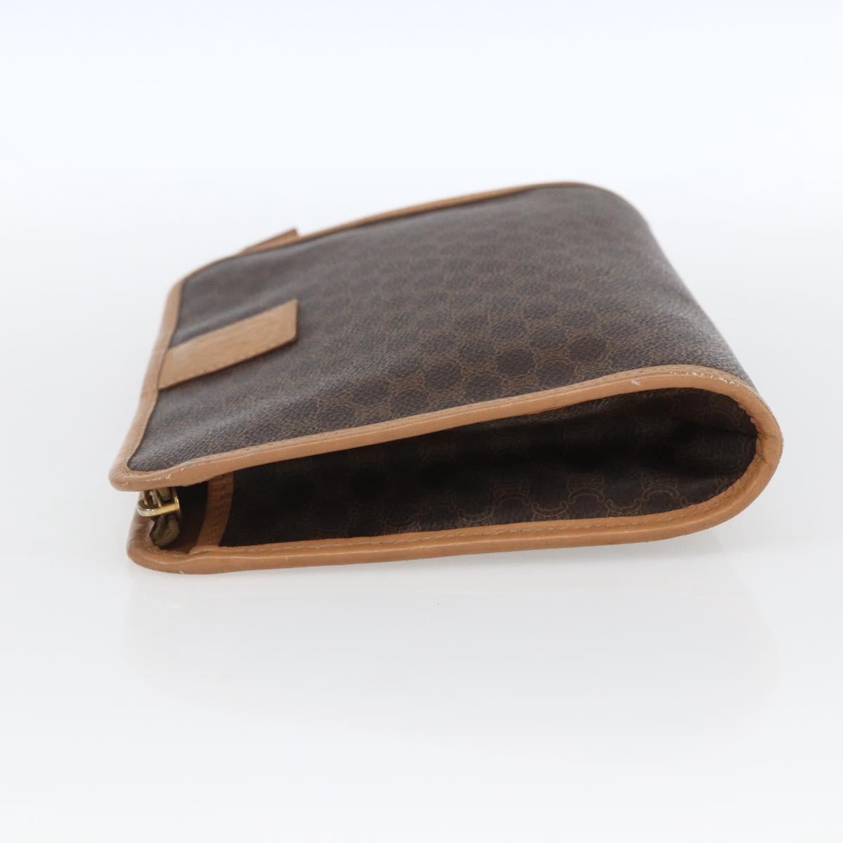 CELINE Macadam Canvas Clutch Bag PVC Leather Brown Gold Auth ti3695