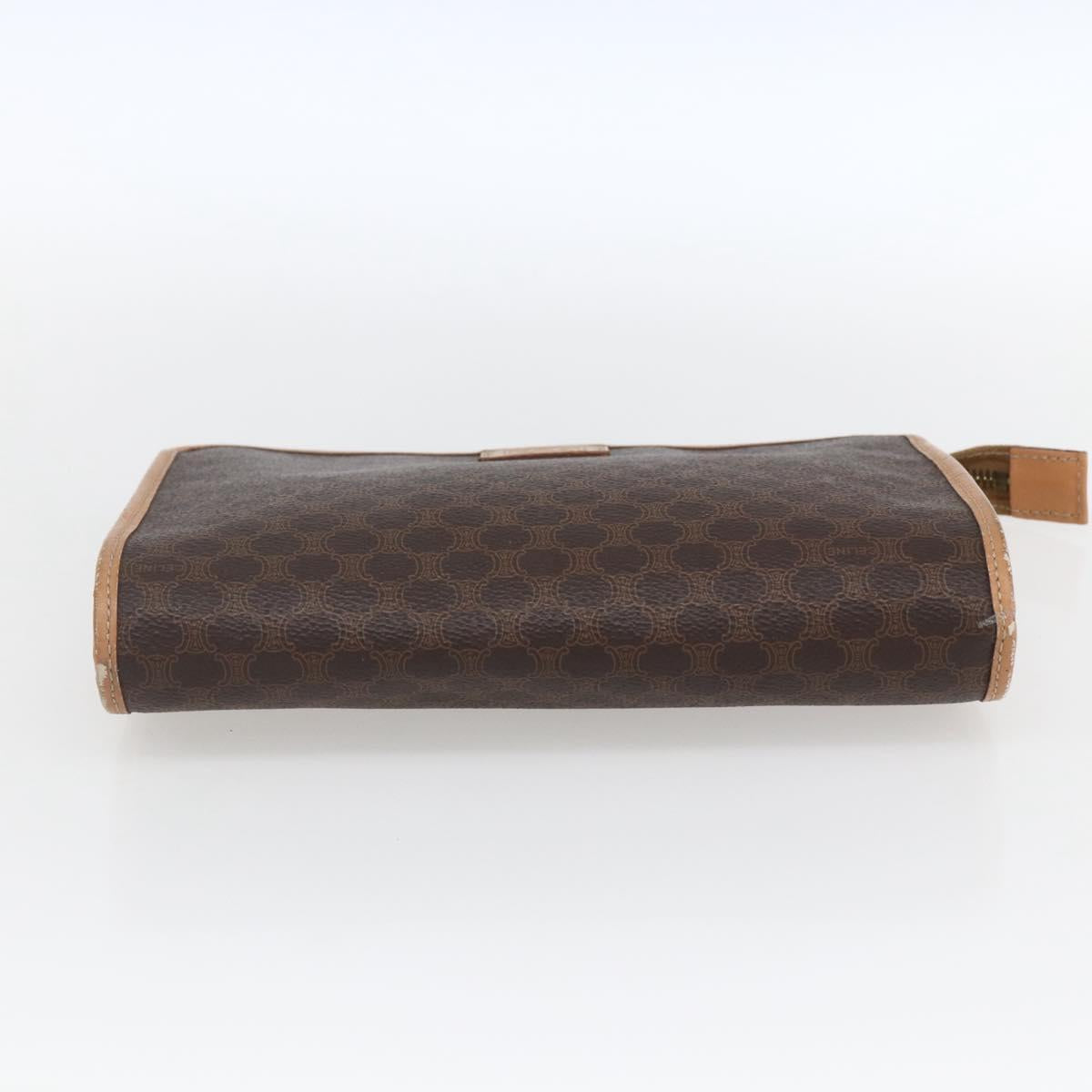 CELINE Macadam Canvas Clutch Bag PVC Leather Brown Gold Auth ti3695