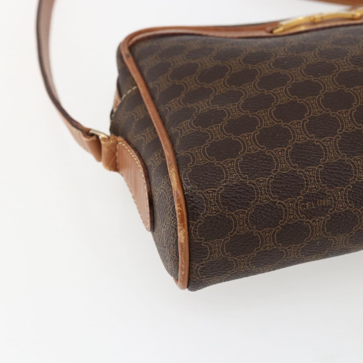 CELINE Macadam Canvas Shoulder Bag PVC Leather Brown Gold Auth ti3696