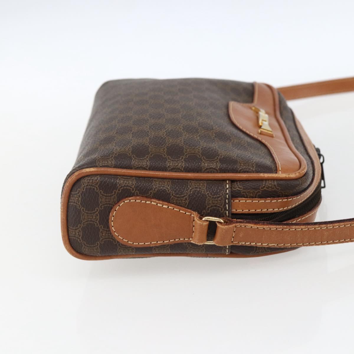 CELINE Macadam Canvas Shoulder Bag PVC Leather Brown Gold Auth ti3696