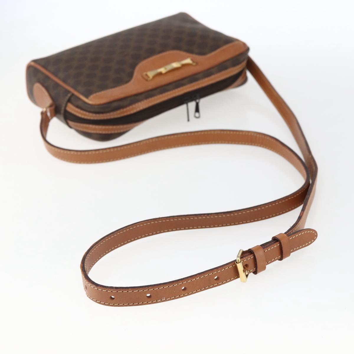 CELINE Macadam Canvas Shoulder Bag PVC Leather Brown Gold Auth ti3696