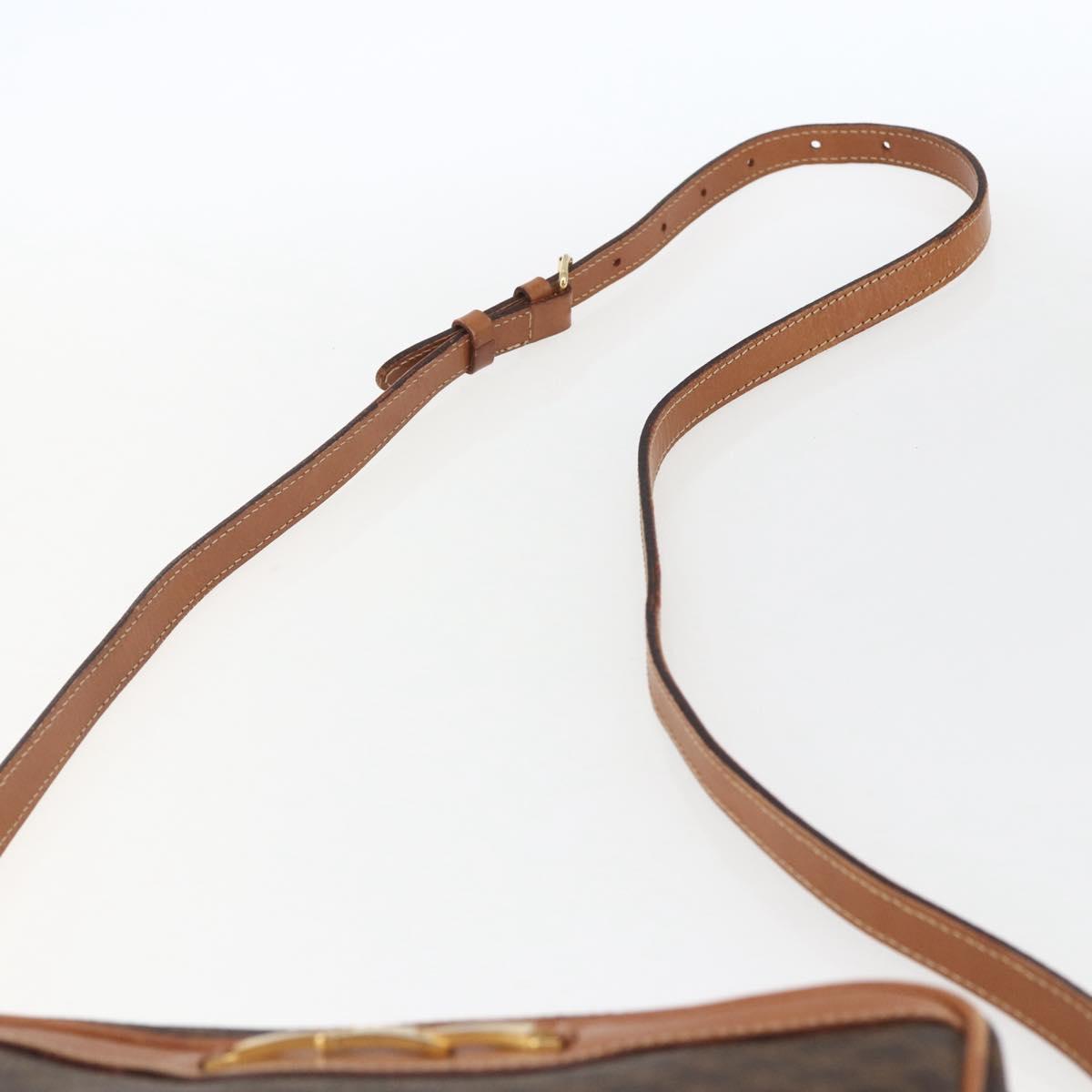 CELINE Macadam Canvas Shoulder Bag PVC Leather Brown Gold Auth ti3696