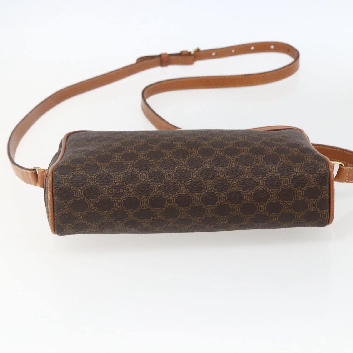 CELINE Macadam Canvas Shoulder Bag PVC Leather Brown Gold Auth ti3696