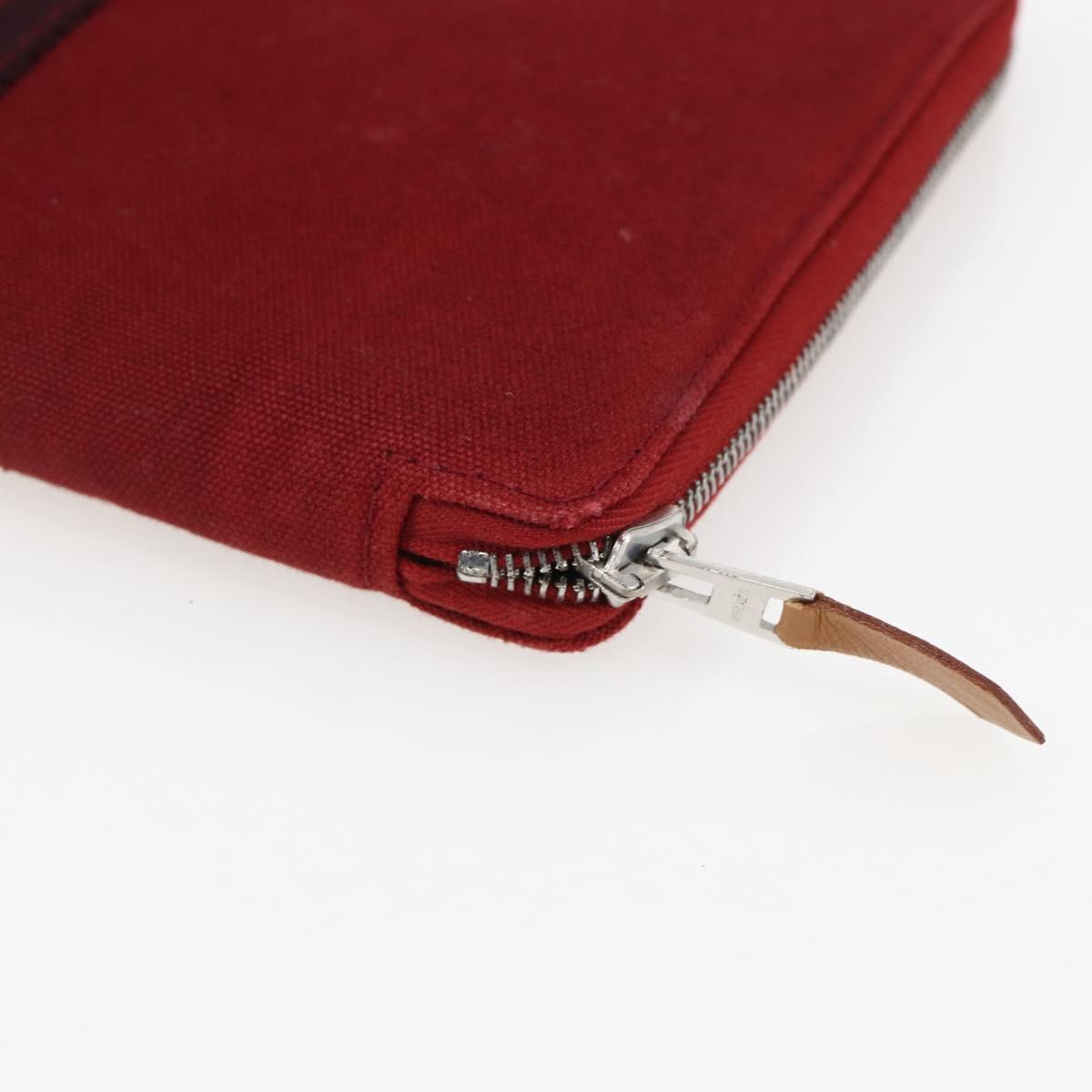 HERMES Fourre Tout Perth GM Long Wallet Canvas Red Auth ti3698