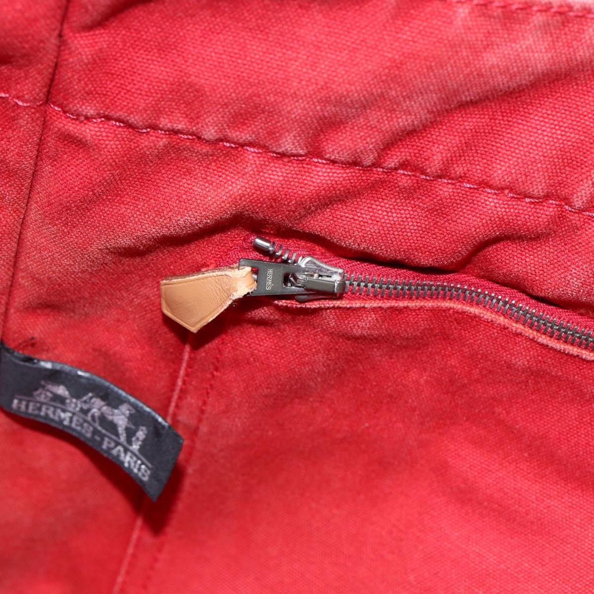 HERMES Deauville MM Hand Bag Canvas Red Auth ti3706