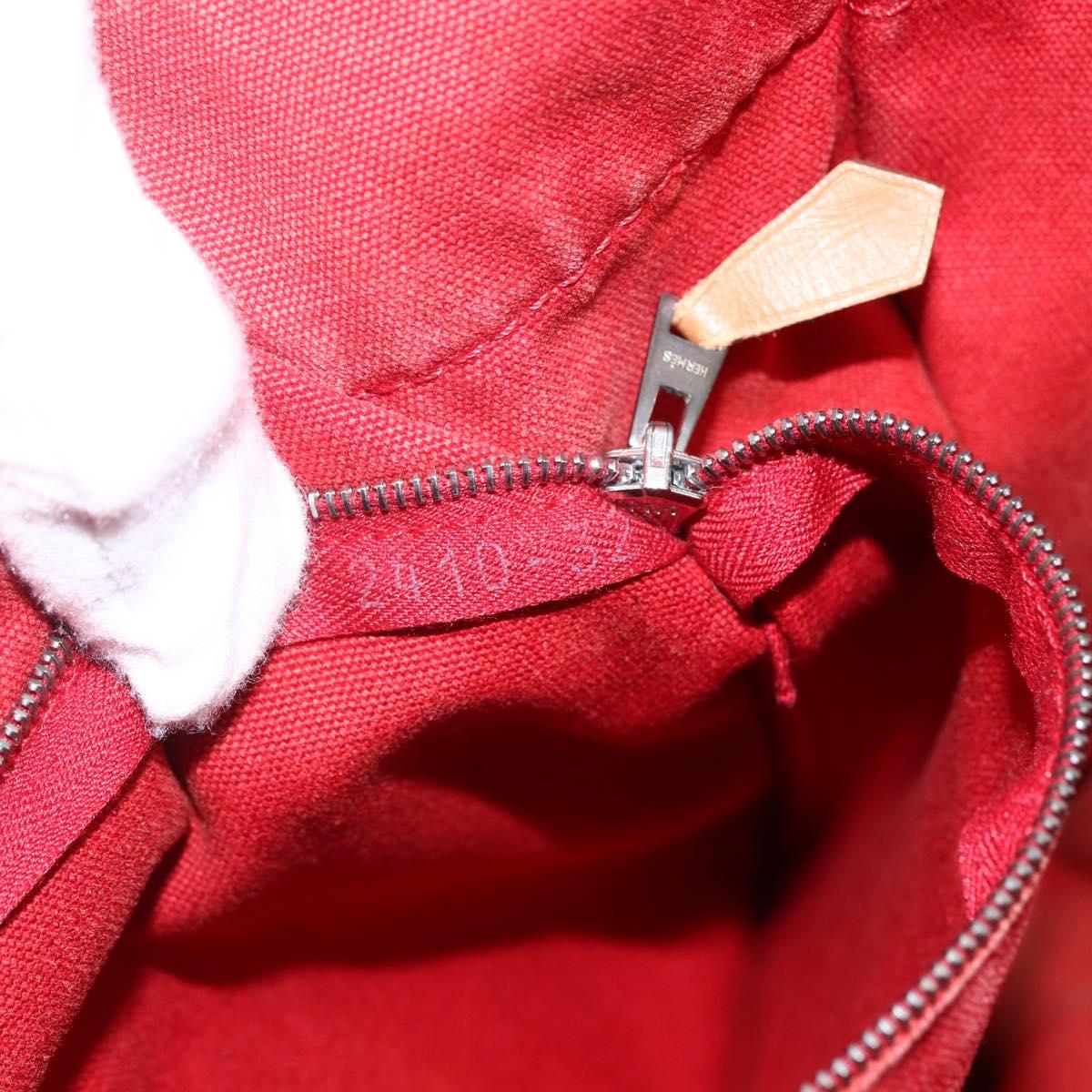 HERMES Deauville MM Hand Bag Canvas Red Auth ti3706