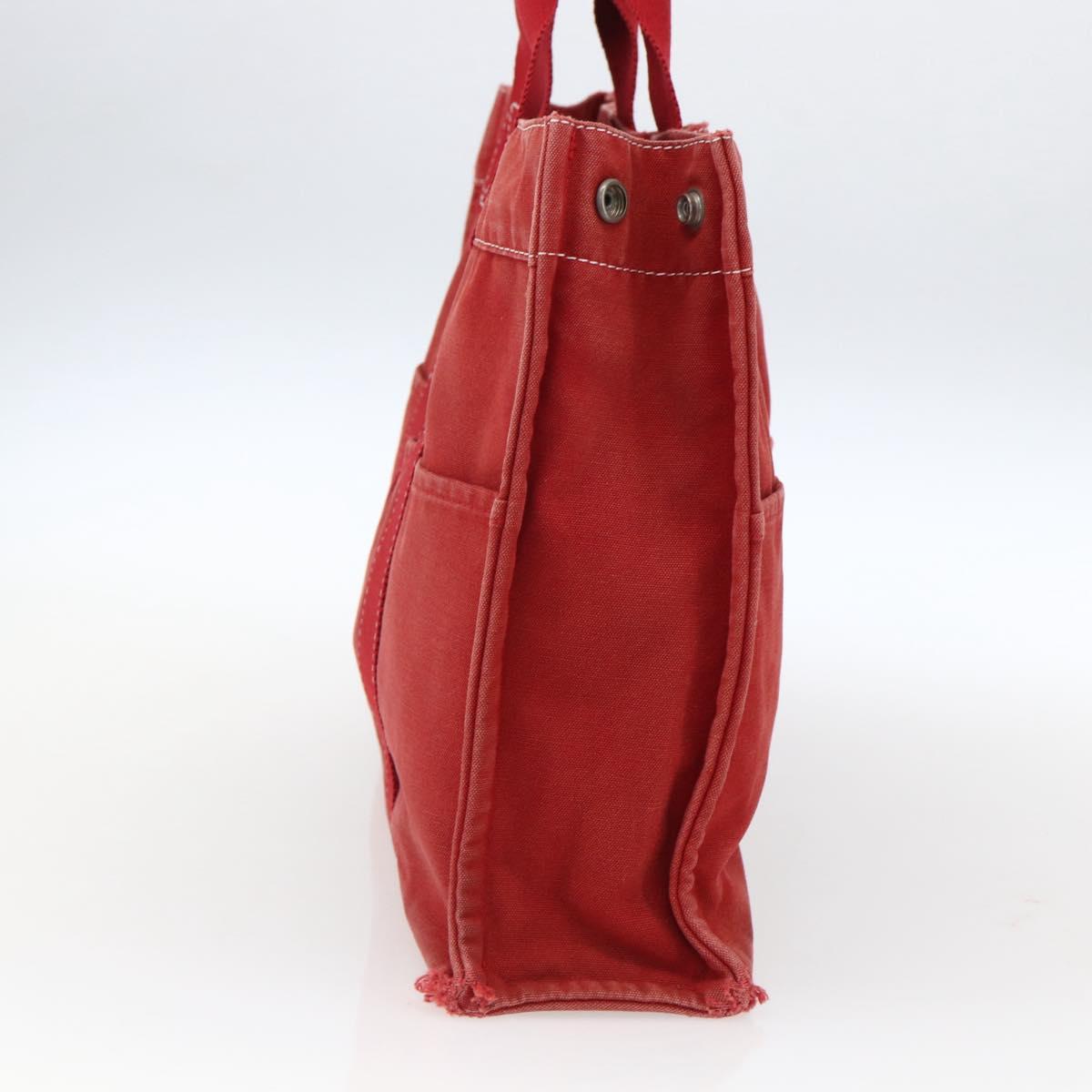 HERMES Deauville MM Hand Bag Canvas Red Auth ti3706