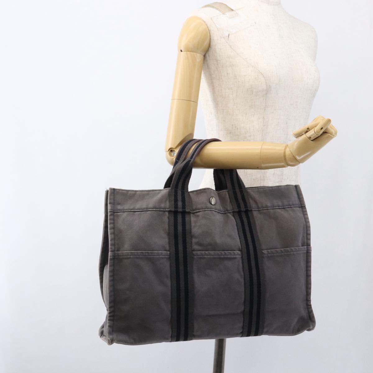 HERMES Fourre ToutMM Hand Bag Canvas Gray Silver Auth ti3707