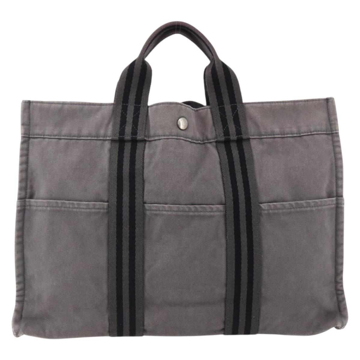 HERMES Fourre ToutMM Hand Bag Canvas Gray Silver Auth ti3707