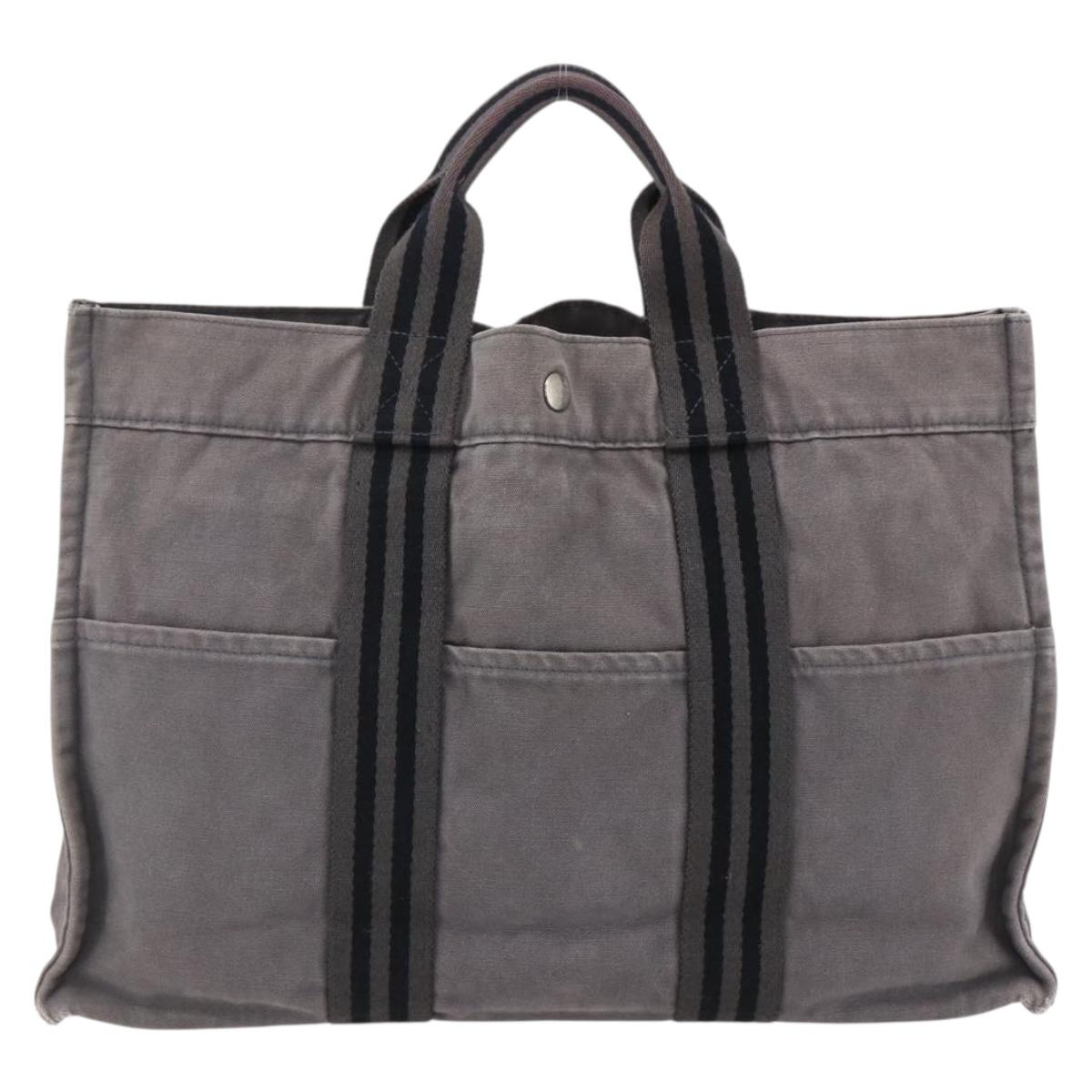 HERMES Fourre ToutMM Hand Bag Canvas Gray Silver Auth ti3707