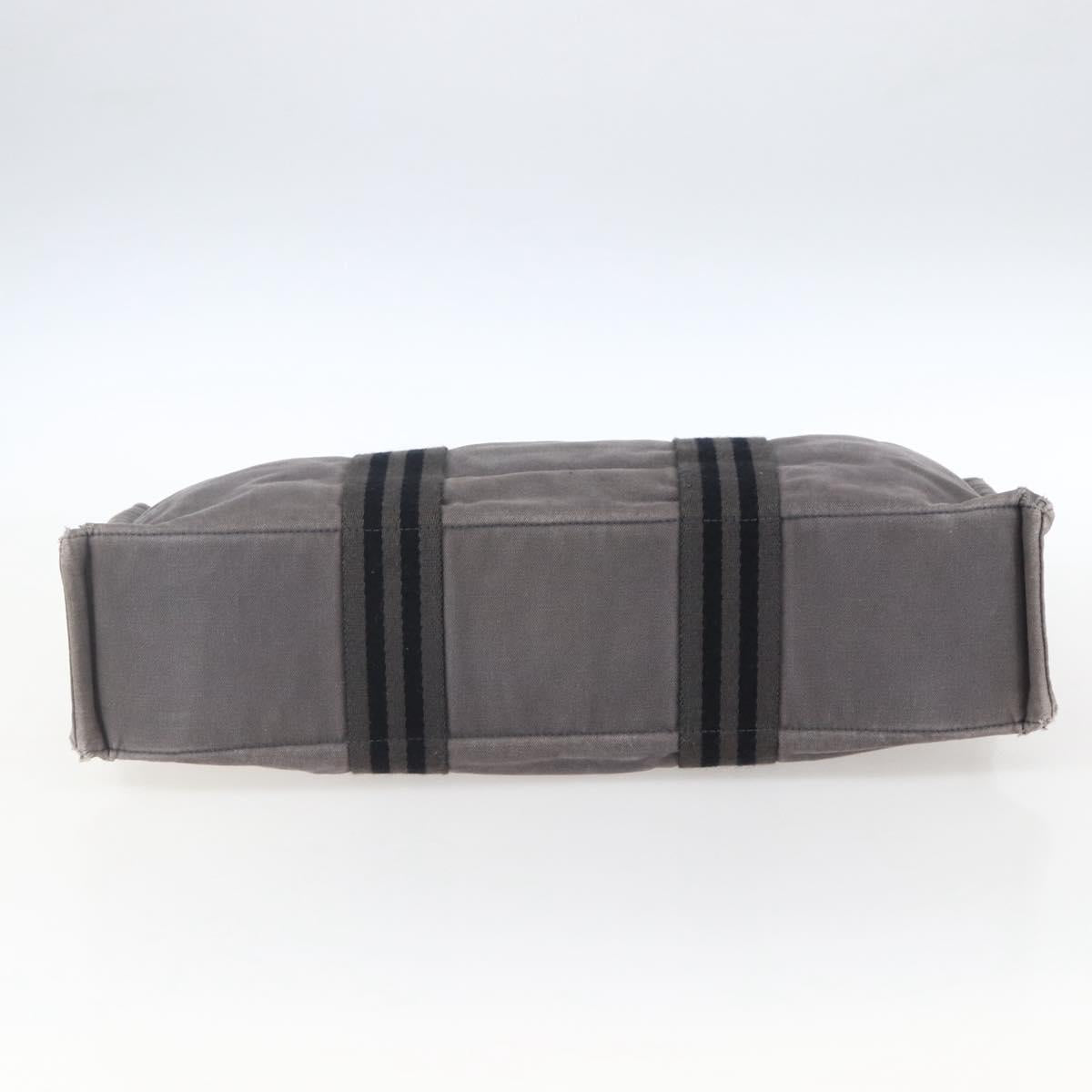 HERMES Fourre ToutMM Hand Bag Canvas Gray Silver Auth ti3707