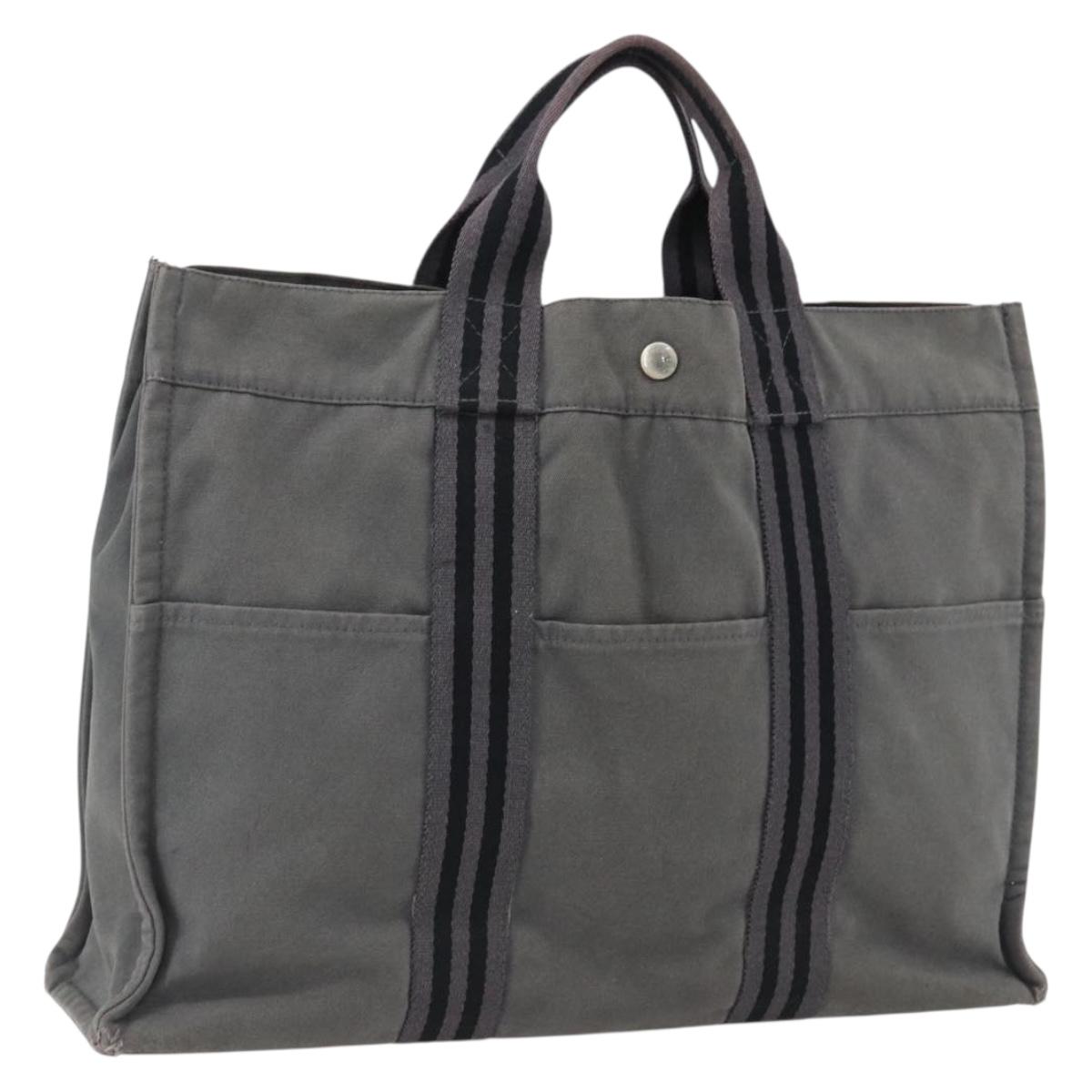 HERMES Fourre Tout MM Hand Bag Canvas Gray Silver Auth ti3711