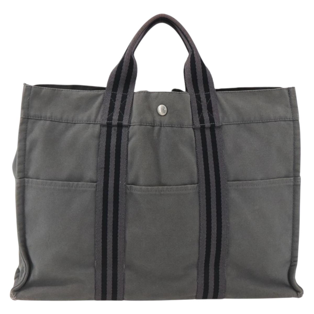 HERMES Fourre Tout MM Hand Bag Canvas Gray Silver Auth ti3711