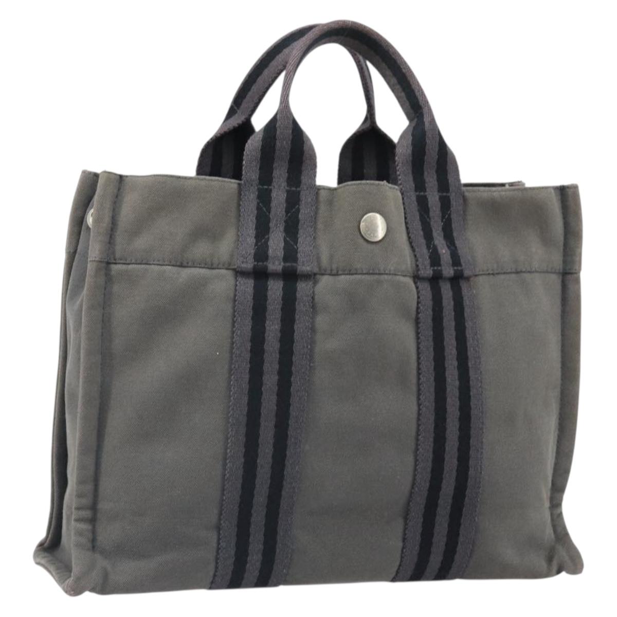 HERMES Fourre Tout PM Hand Bag Canvas Gray Silver Auth ti3712