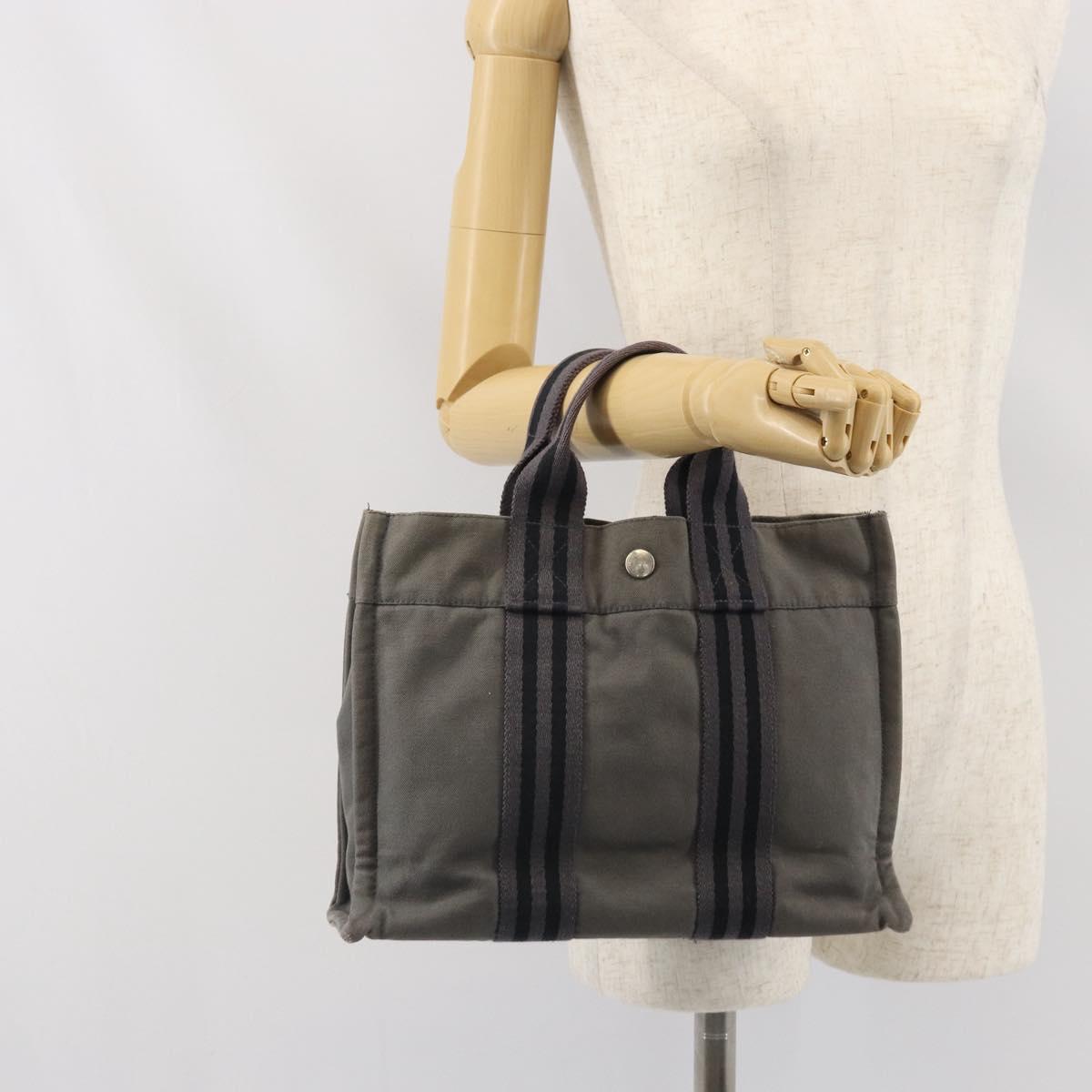 HERMES Fourre Tout PM Hand Bag Canvas Gray Silver Auth ti3712