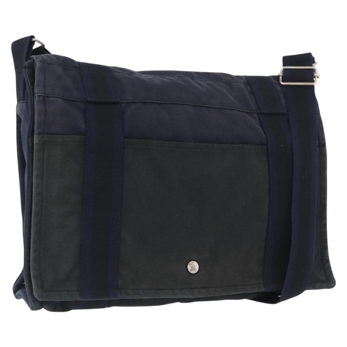 HERMES Fourre Tout Bassas MM Shoulder Bag Canvas Navy Silver Auth ti3713