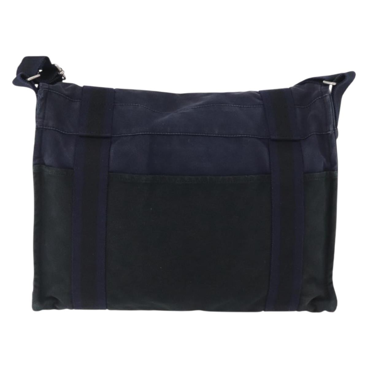 HERMES Fourre Tout Bassas MM Shoulder Bag Canvas Navy Silver Auth ti3713