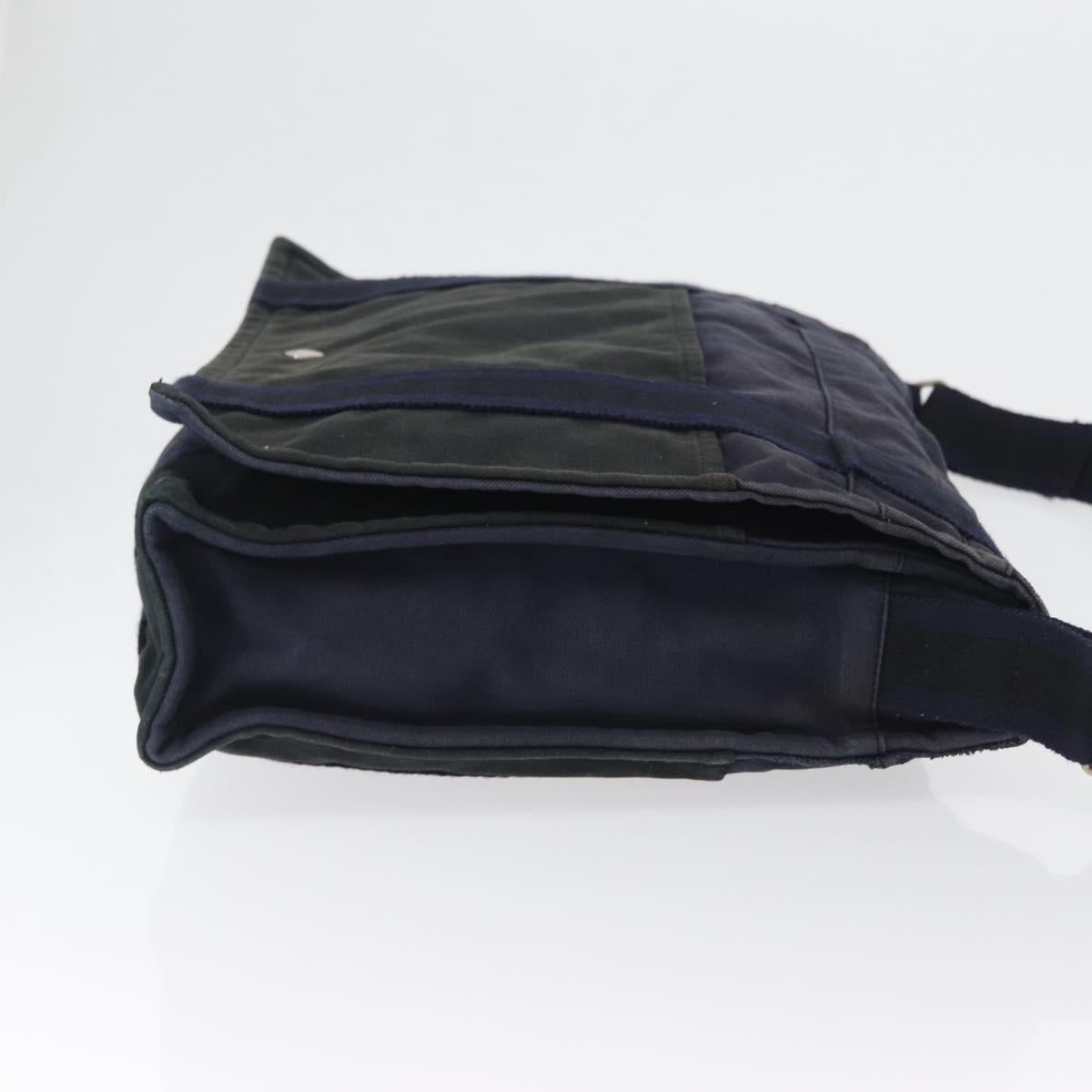 HERMES Fourre Tout Bassas MM Shoulder Bag Canvas Navy Silver Auth ti3713