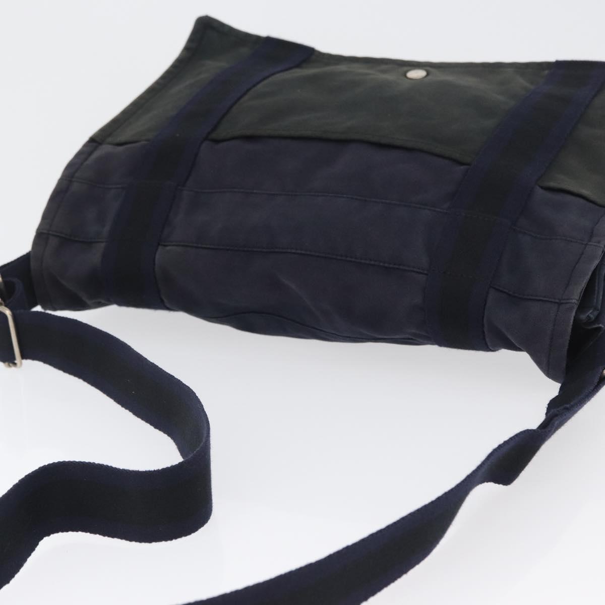 HERMES Fourre Tout Bassas MM Shoulder Bag Canvas Navy Silver Auth ti3713