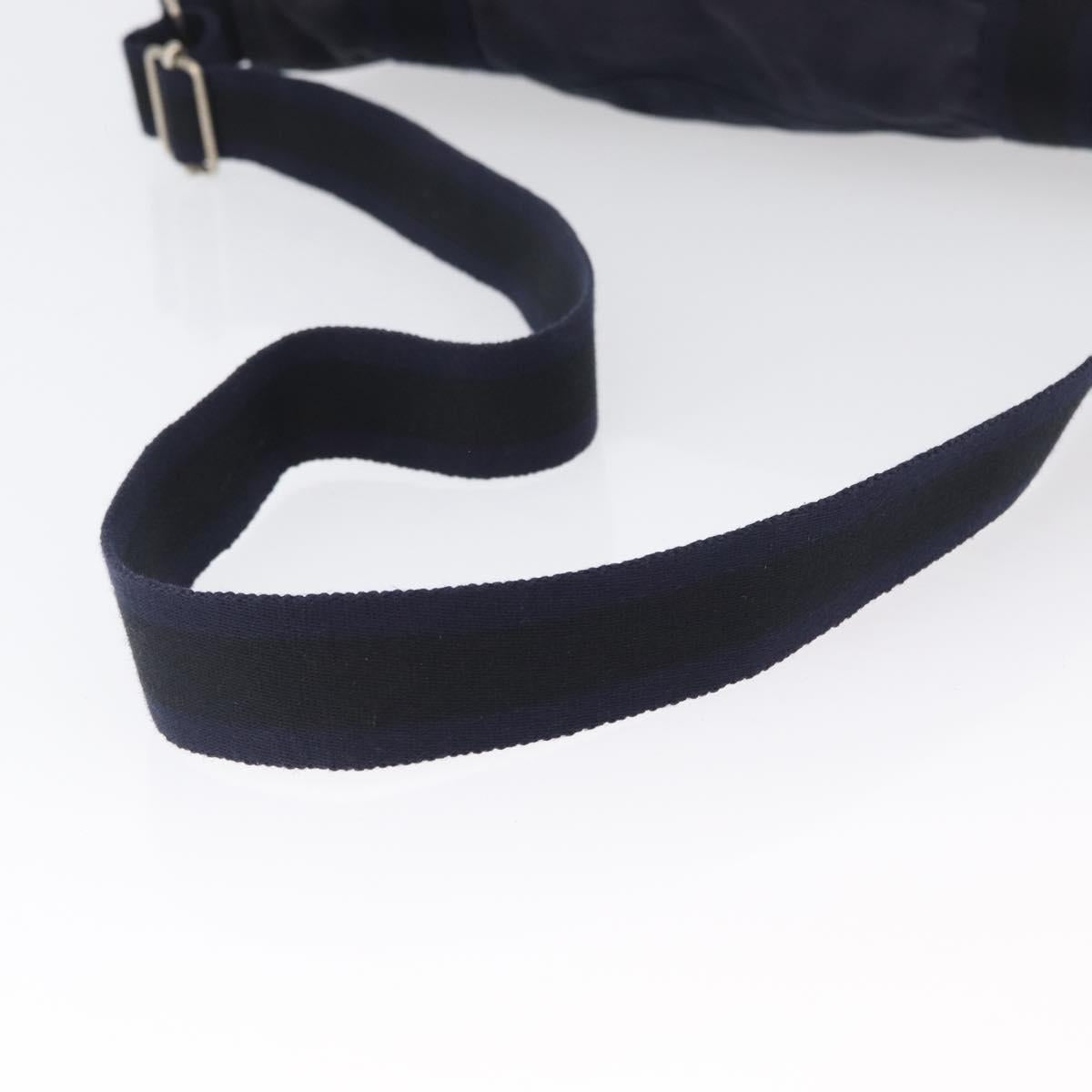 HERMES Fourre Tout Bassas MM Shoulder Bag Canvas Navy Silver Auth ti3713