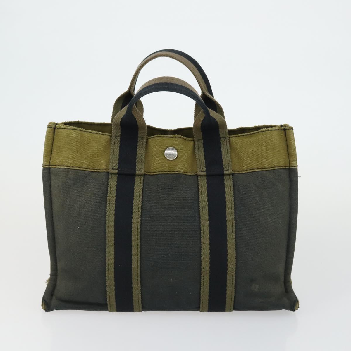 HERMES Fourre Tout Hand Bag Canvas 4 Set Gray Black Red Auth ti3714