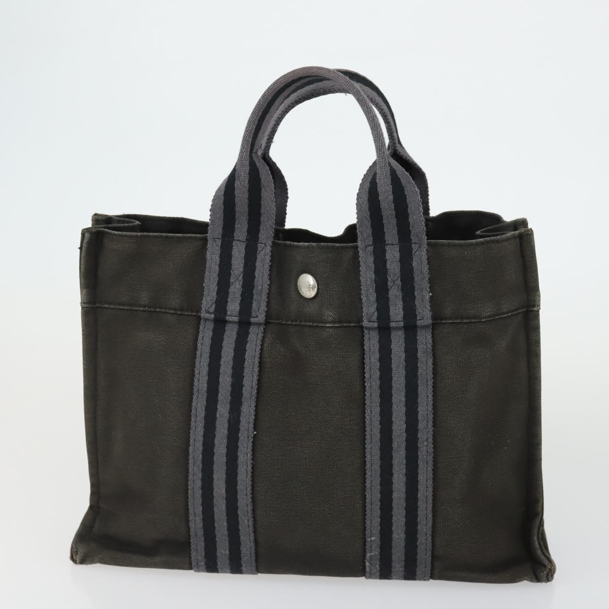 HERMES Fourre Tout Hand Bag Canvas 4 Set Gray Black Red Auth ti3714