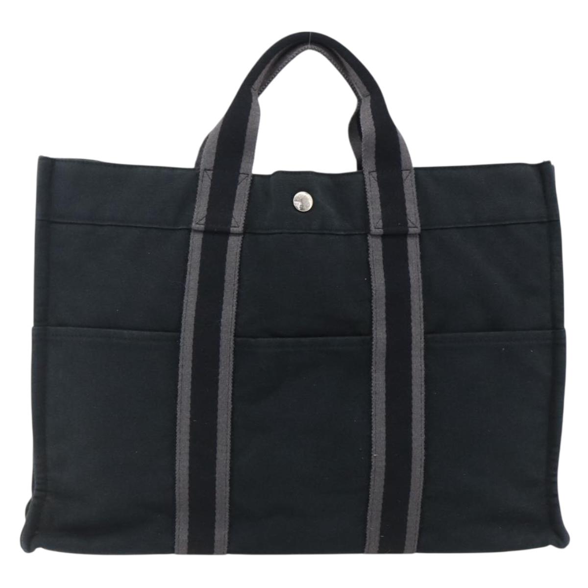 HERMES Fourre Tout MM Hand Bag Canvas Black Silver Auth ti3715