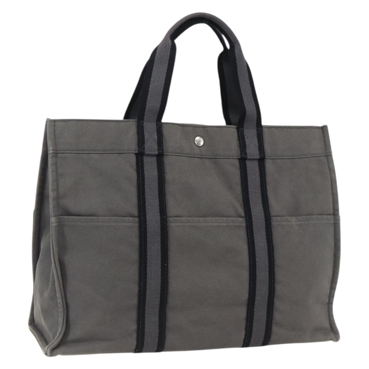 HERMES Fourre Tout GM Hand Bag Canvas Gray Silver Auth ti3716