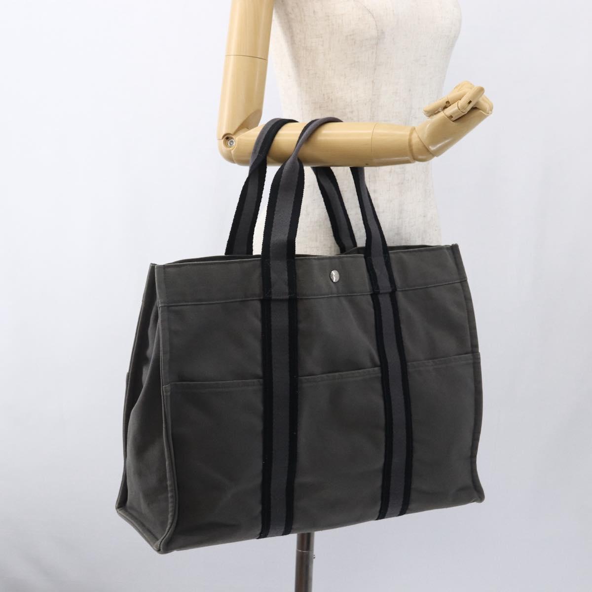 HERMES Fourre Tout GM Hand Bag Canvas Gray Silver Auth ti3716