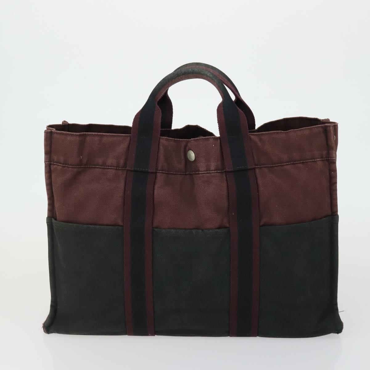 HERMES Fourre Tout Hand Bag Canvas 3 Set Beige Brown black Auth ti3717