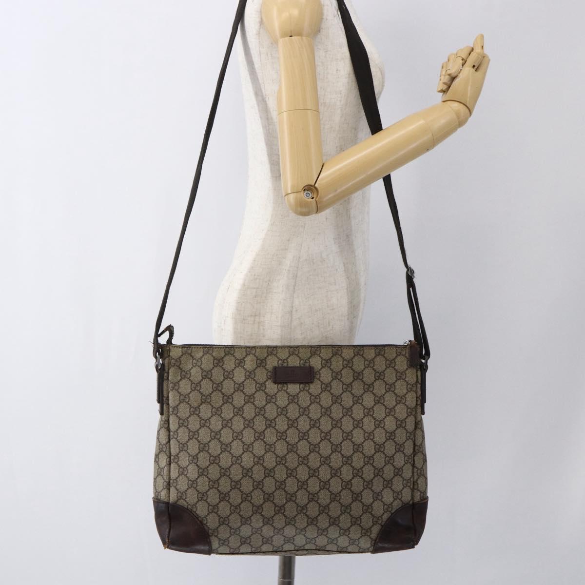 GUCCI GG Supreme Shoulder Bag PVC Beige Silver 110054 Auth ti3720