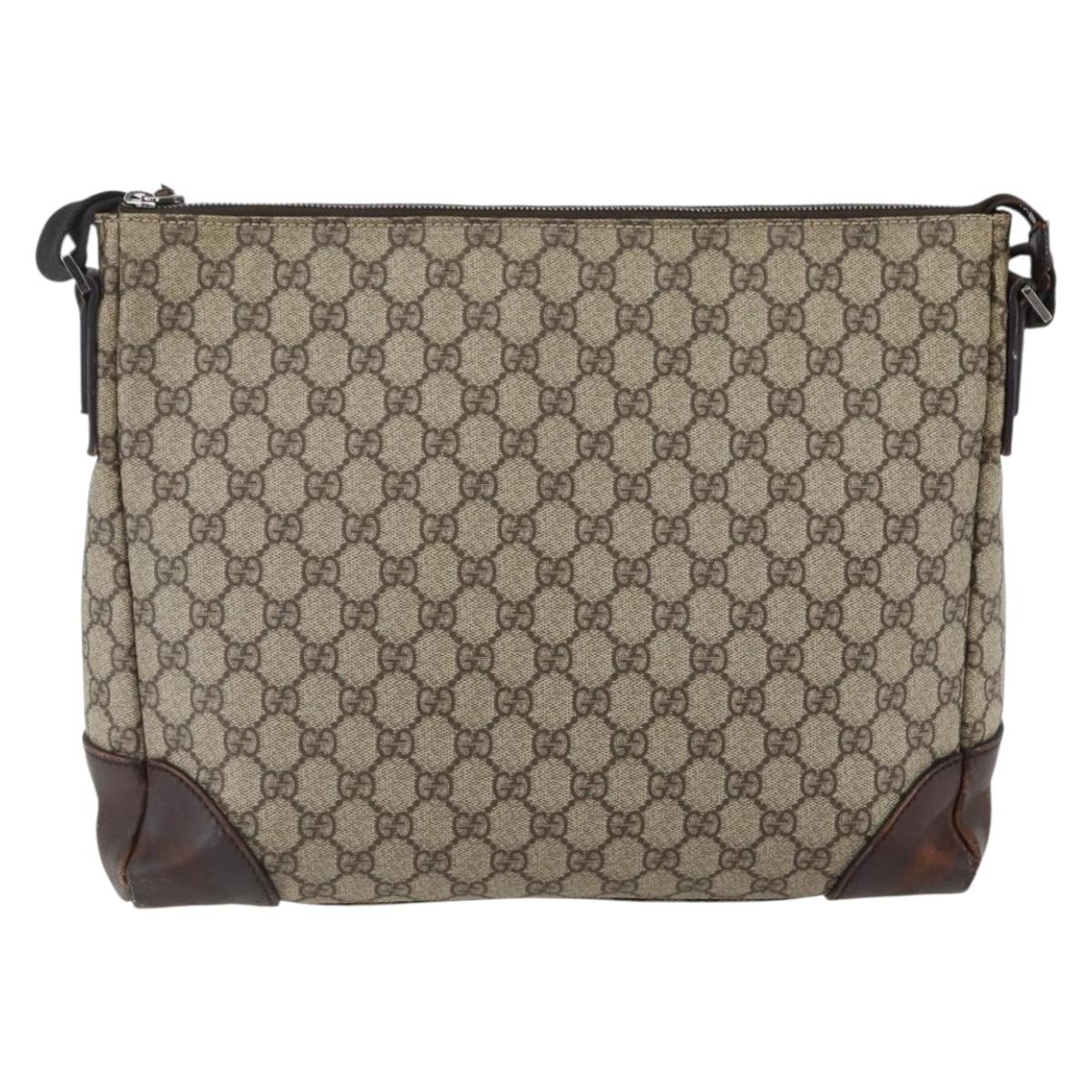 GUCCI GG Supreme Shoulder Bag PVC Beige Silver 110054 Auth ti3720