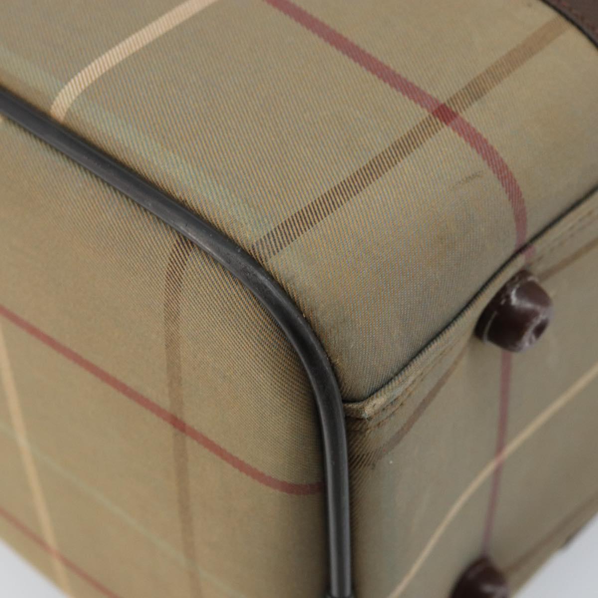 Burberrys Nova Check Boston Bag Canvas Leather Beige Gold Auth ti3722
