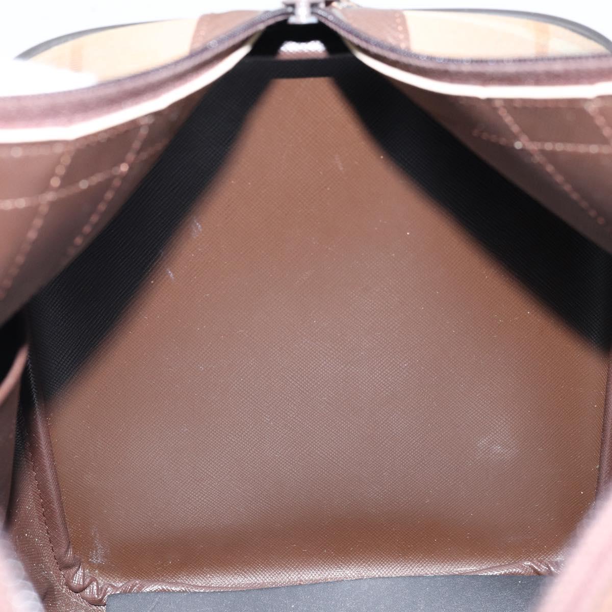 Burberrys Nova Check Boston Bag Canvas Leather Beige Gold Auth ti3722