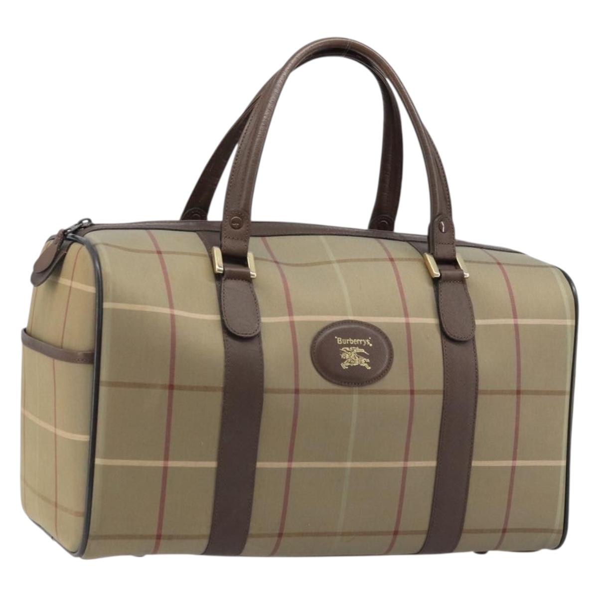 Burberrys Nova Check Boston Bag Canvas Leather Beige Gold Auth ti3722