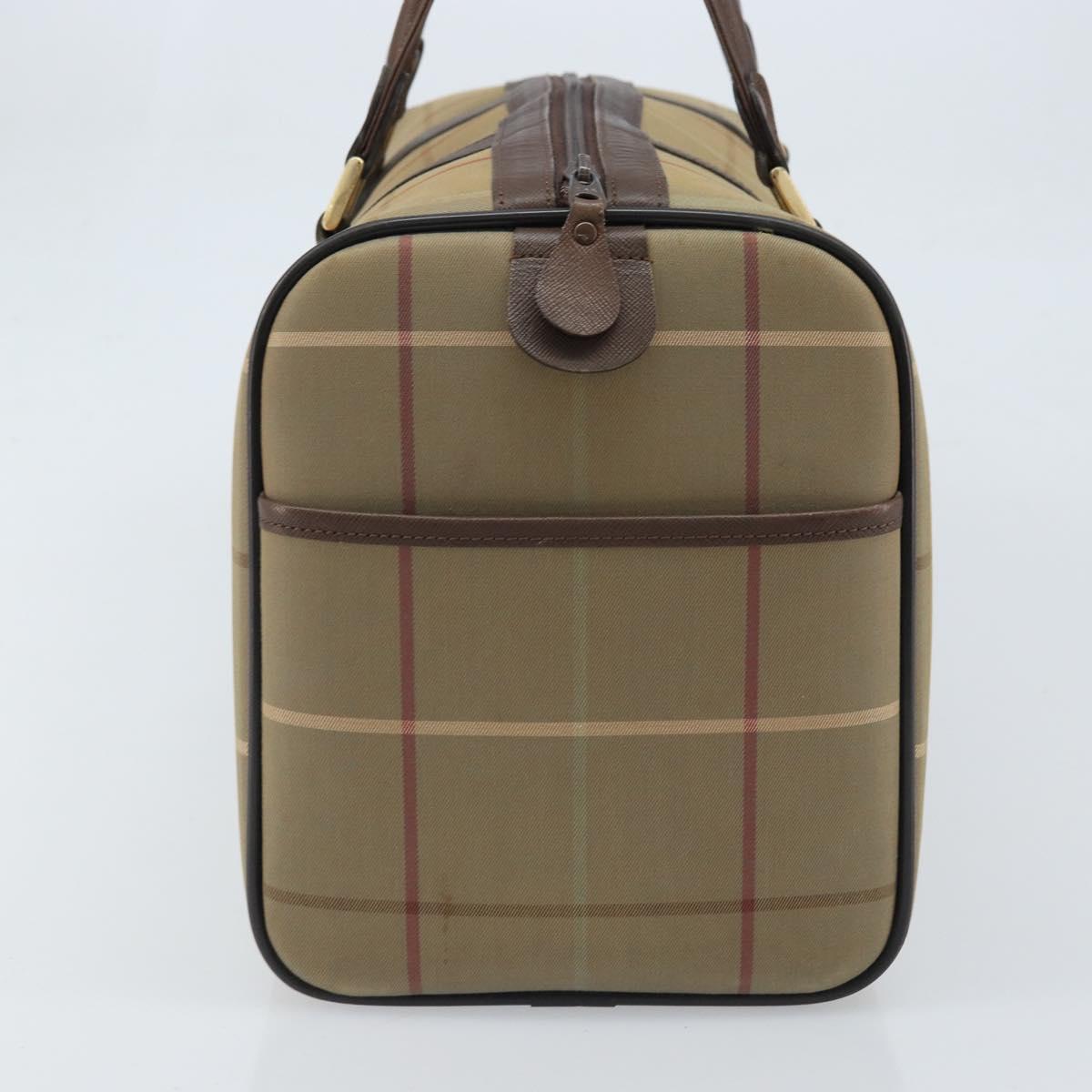 Burberrys Nova Check Boston Bag Canvas Leather Beige Gold Auth ti3722