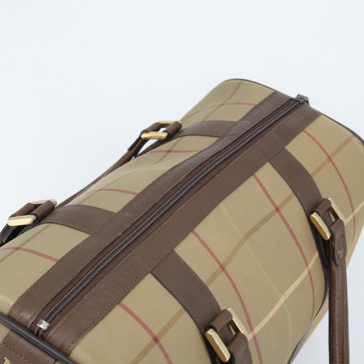 Burberrys Nova Check Boston Bag Canvas Leather Beige Gold Auth ti3722