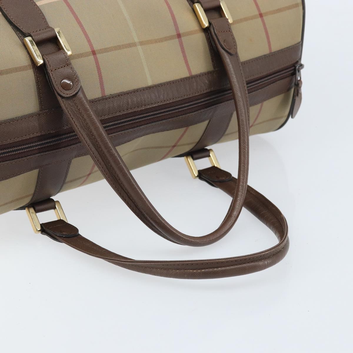 Burberrys Nova Check Boston Bag Canvas Leather Beige Gold Auth ti3722