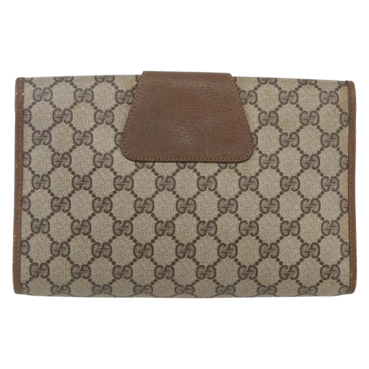 GUCCI GG Supreme Web Sherry Line Clutch Bag PVC Beige Gold 89 01 030 Auth ti3723